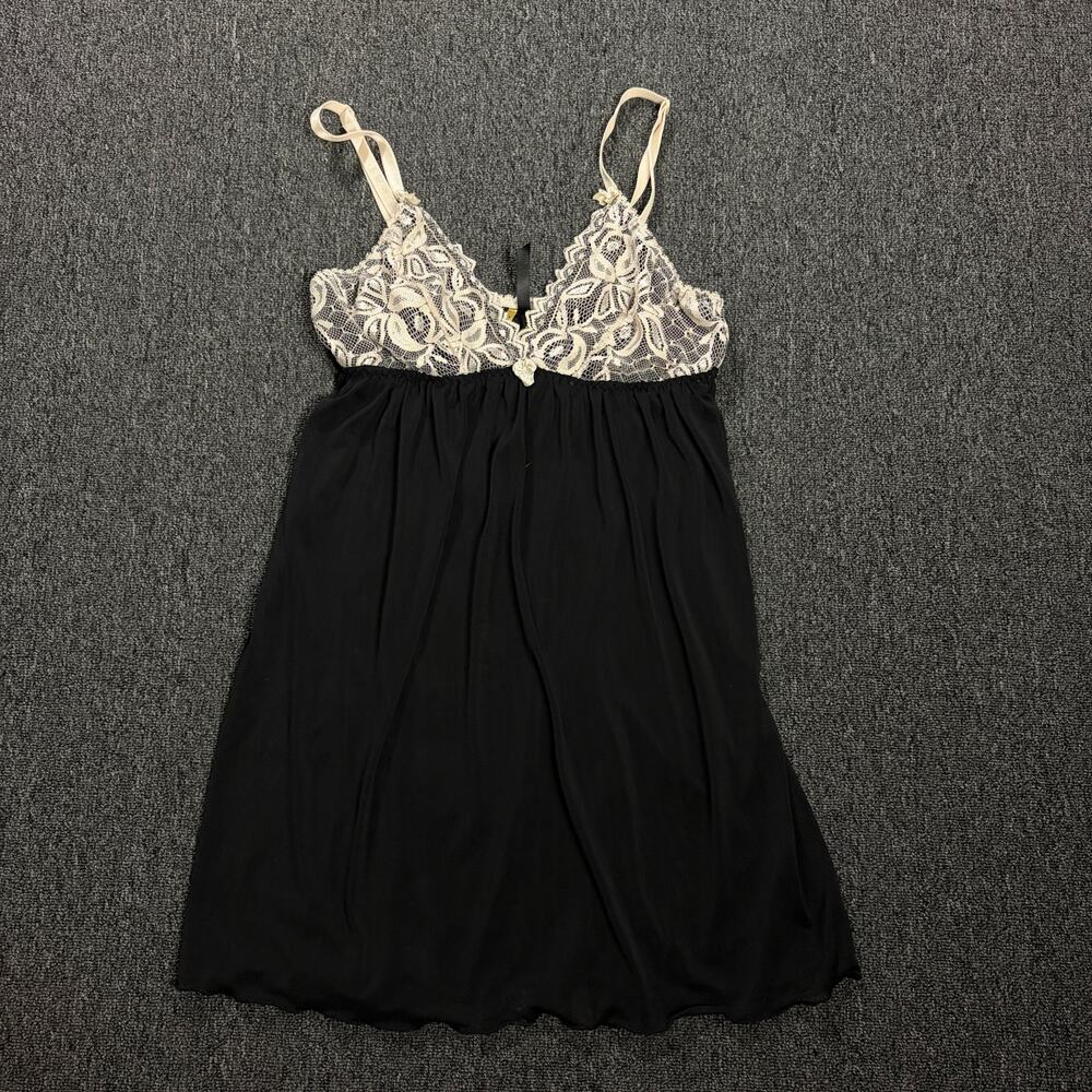 Vintage Y2k Black Sheer Ivory Lace Cami Tank Top Lingerie Dress Women's Small